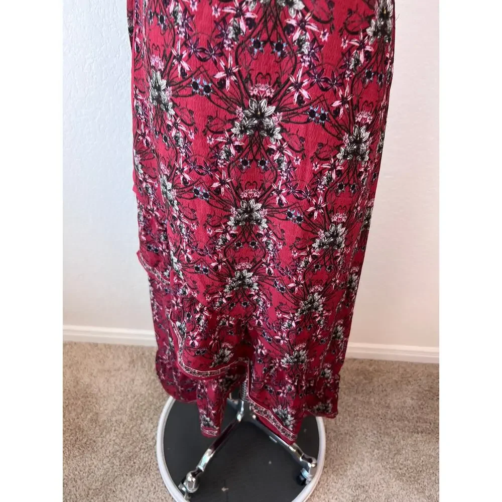 Chelsea & Violet Red Floral Wrap Midi Dress size Medium - Picture 5 of 8